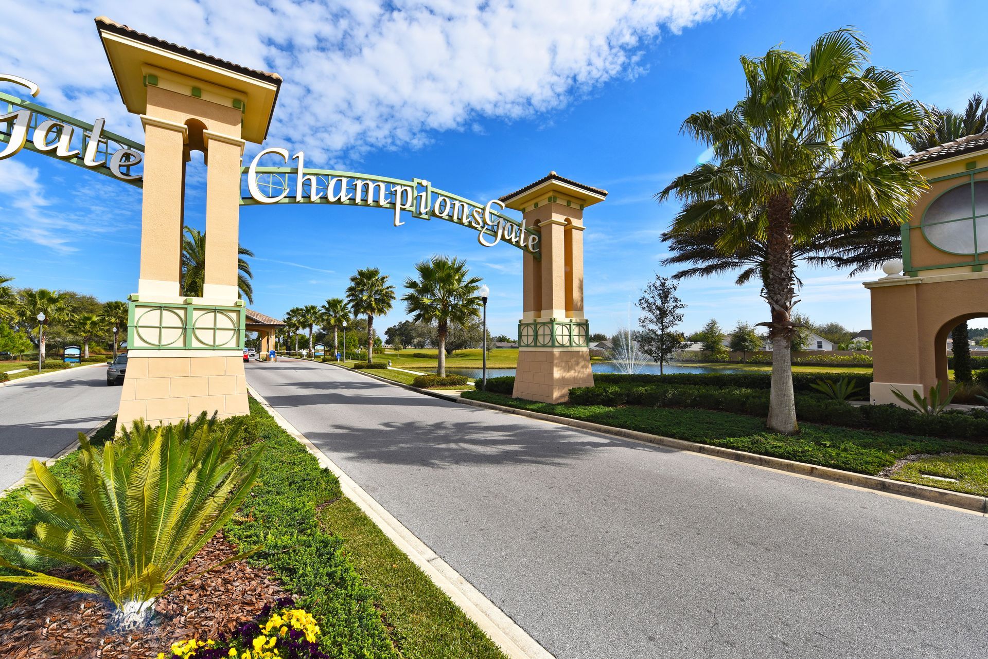ChampionsGate entrance arch and landscaped roadway