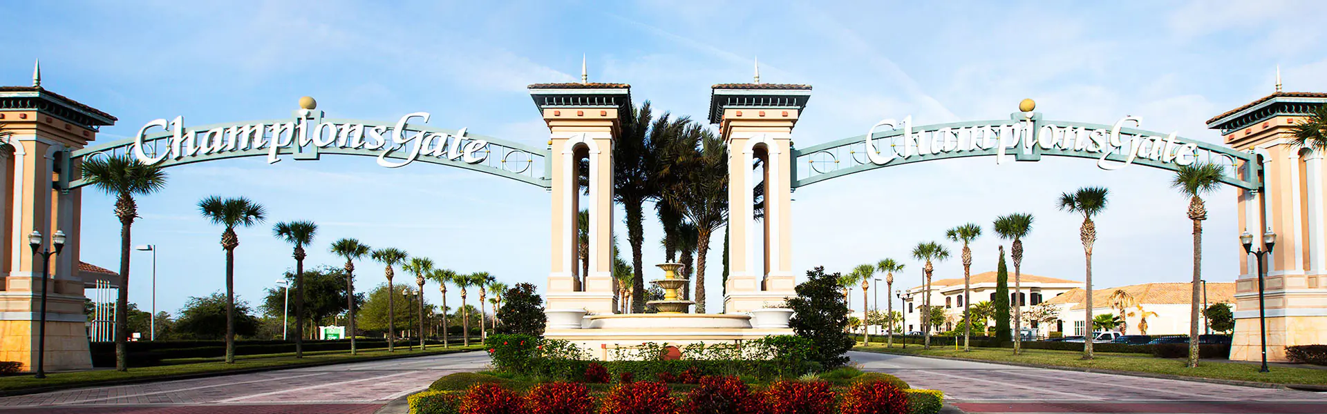 Panoramic view of the ChampionsGate entrance gates