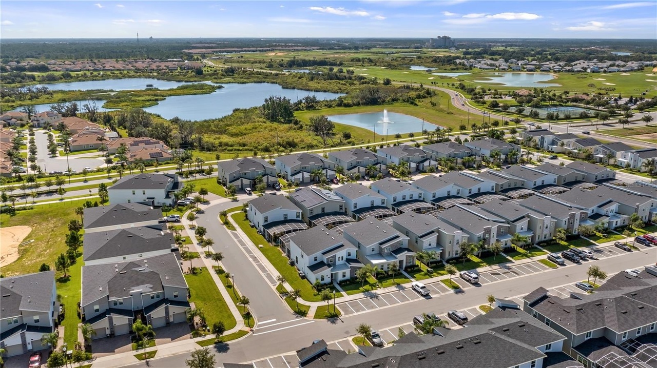 Aerial view of Luxe Magic Villas and the surrounding ChampionsGate community